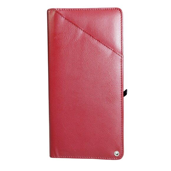 Long Wallet Red Faux Leather Travel Passport Card Slots Zipper Pocket Organizer - Picture 1 of 8